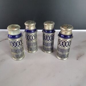 Vintage Blue and Silver Salt Shakers